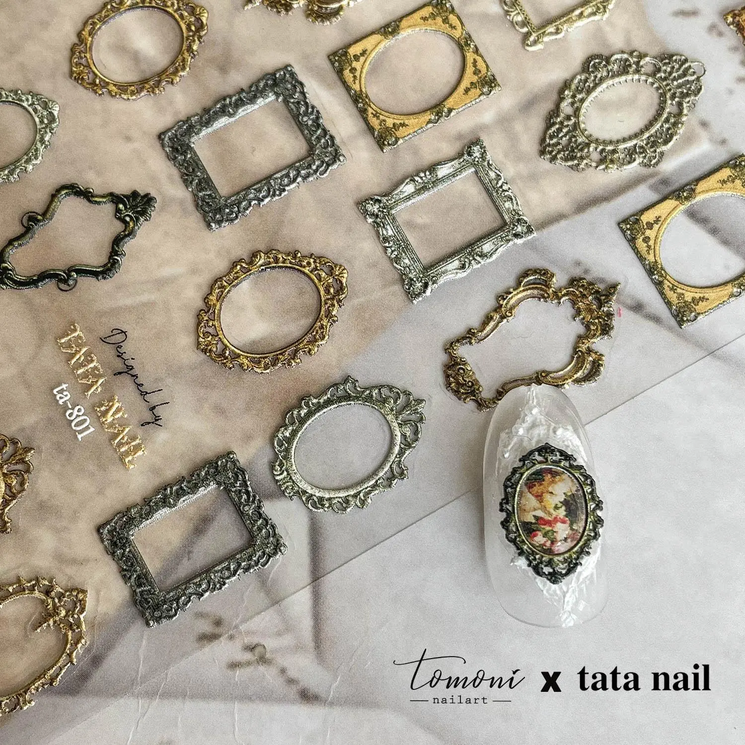 Vintage Po Frame Border Boho 5D Soft Embossed Reliefs Self Adhesive Nail Art Decorations Stickers 3D Nail Decals