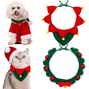 2 Pack Christmas Cat and Dog Collars Adjustable Cute Holiday Bowtie Xmas Pet Bow Tie Pet Necklace Accessories for Pets Christmas Collar for Kitty Small Dogs Holiday(Large(16-21 Inches)) Embroidered Reindeer Pom
