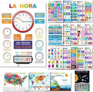 20 Spanish English Bilingual Educational Posters Water Proof Learning Chart for , , Classroom Decoration, Alpabet, Alfabeto, Numbers...( Flat Packaging 11"x16" )