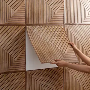 3D Geometric Striped Wall Panel 50x50cm (19.7x19.7in) PVC Waterproof Fireproof Moisture-Proof Self-Adhesive Peel and Stick Wall Sticker, Soundproof Easy Clean Modern Decor for Living Room Bedroom TV Backdrop, 10PCS/Box