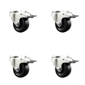 Service Caster SCC-SS316BHTTL20S314-SRS-4 Soft Rubber Swivel Bolt Hole Caster with 3 in. Black Caster Wheels - 316 Stainless Steel Caster - Set of 4