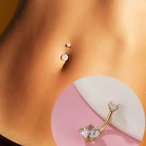 Funky Stainless Steel Cubic Zirconia Decor Navel Belly Ring For Women For Body Decoration, Belly Button Piercing Ring, Body Jewelry, Chic Body Jewelry, Decorative Belly Ring, Bellybar, Navel Piercings