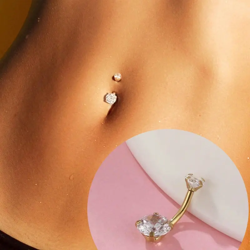 Funky Stainless Steel Cubic Zirconia Decor Navel Belly Ring For Women For Body Decoration, Belly Button Piercing Ring, Body Jewelry, Chic Body Jewelry, Decorative Belly Ring, Bellybar, Navel Piercings