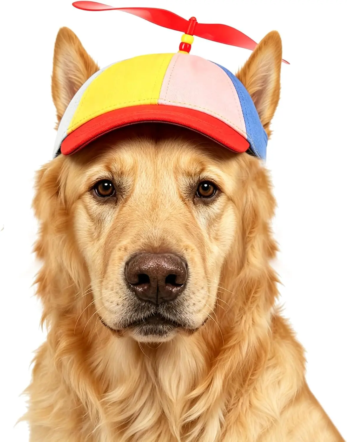 Propeller Pet Hats Funny Dog Helicopter Top Hats Adjustment Red Sun Bucket Hat for Medium Large Dogs Propeller Snapback Photo Headwear Halloween Cosplay Party Sun Protection Baseball Hat (Red)