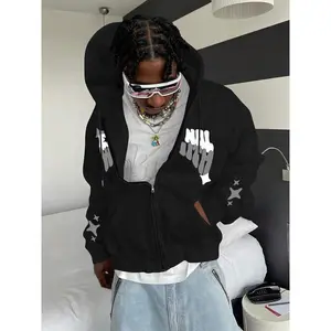 Fashion Zipper Hooded Jacket Men's Street Style Full Zip Up Hip Hop Coat Letter Star Print Mens Sweatsuit Beige Black Pullover Long Sleeve Pocket Shirt Casual Solid Color Menswear Sweatshirts Top Tops s