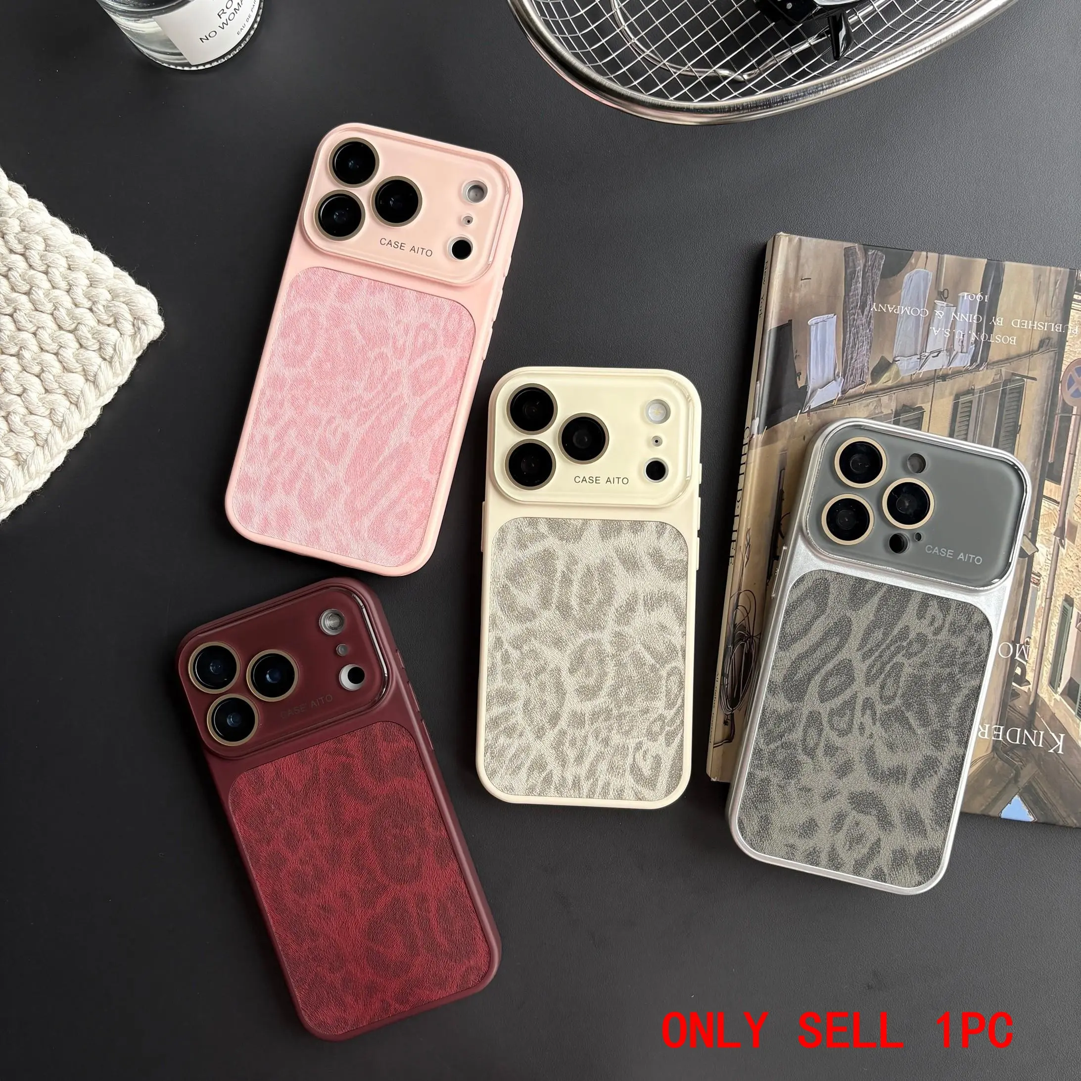 Luxury Fashion Four-Color Imitation Leather Leopard Print Pattern Matte Protective Phone Case Cover Casing Accessories For iPhone 17 16 15 14 Pro Max