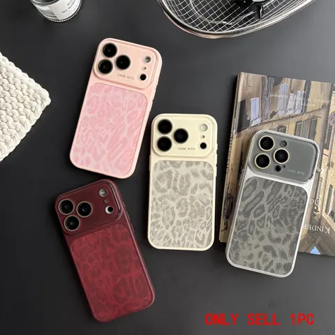 Luxury Fashion Four-Color Imitation Leather Leopard Print Pattern Matte Protective Phone Case Cover Cellphone For iPhone 17 16 15 14 18 Pro Max