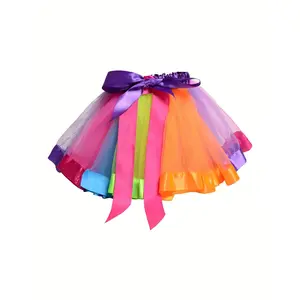 7 Layer Mesh Rainbow Tutu Skirt Dance Performance Dress Factory Direct High Elasticity Party Skirt Women Girls