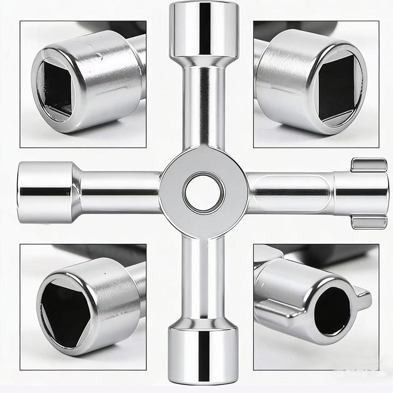 4-Way Universal Utility Key, Multi-Function Cross Wrench,Triangle Square Keys for Water Gas Meter Valve Elevator Cabinet, Train Door - 4 in 1 Service Tool
