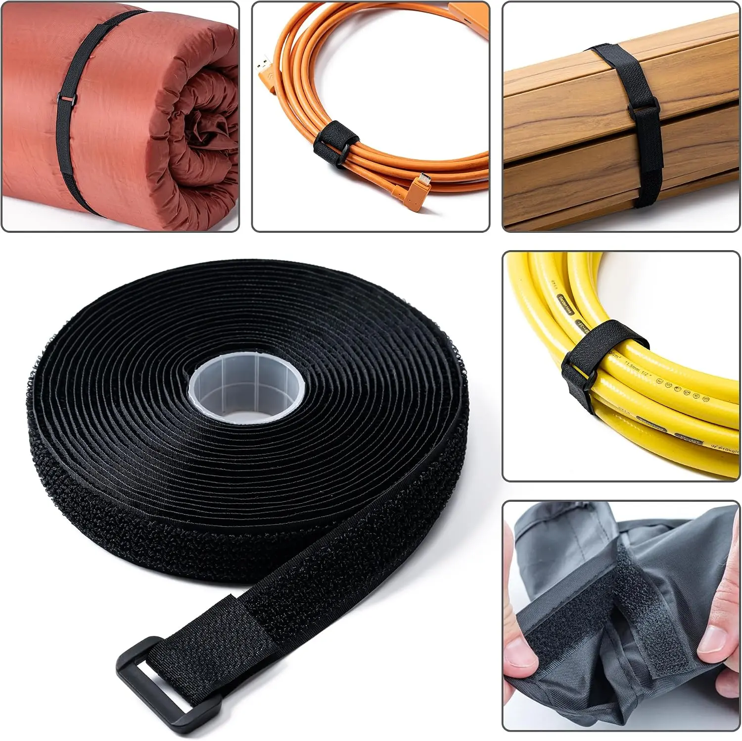 25-Pack Black Nylon Reusable Hook&Loop Buckle Cable Straps Assortment, Adjustable 16Ft x 0.8In, Free-Cut Length for Cable Management, Indoors/Outdoors Securing
