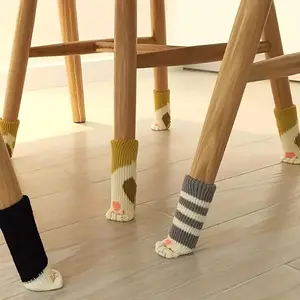 16 Pack Cute Cat Knitted Chair Leg Floor Protectors - Thickened Non-Slip Wear-Resistant Noise Reduction Furniture Feet Covers, Multi-Purpose Anti-Scratch Door Handle Protective Covers for Home