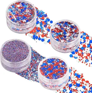 4 Jars Red White Blue Hair Glitter,4th of July Body Face Glitter, Patriotic Sparkle Makeup, 40g/1.41 oz