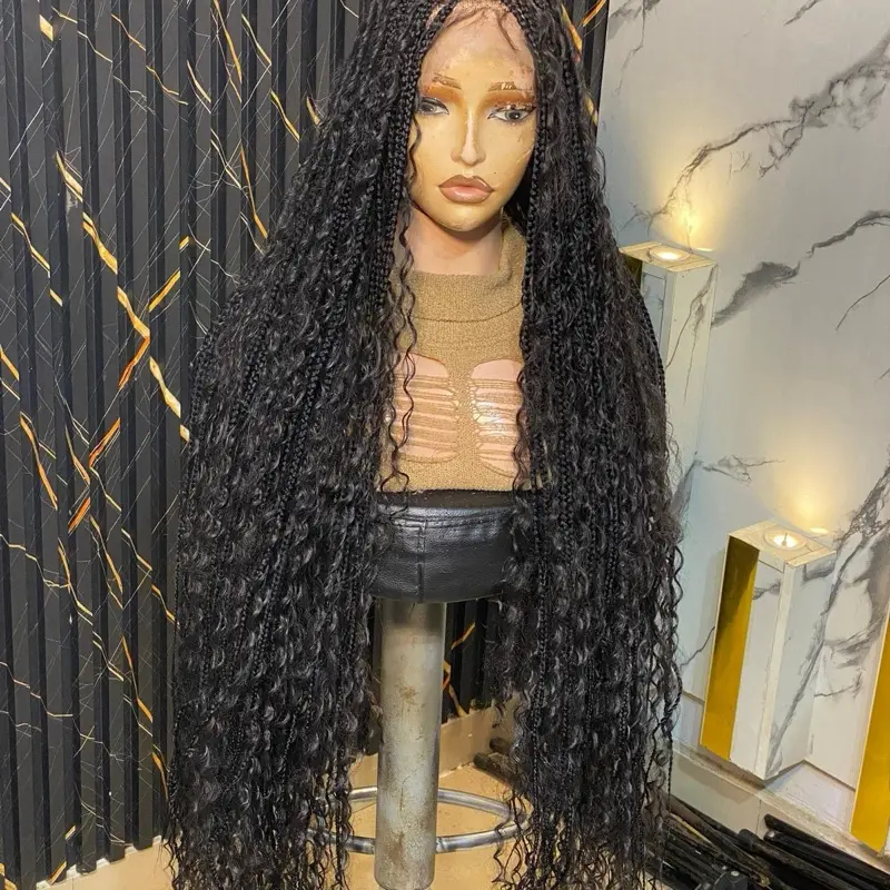 Knotless boho braided wig,human baby hair,HD lace,36in,easy install,full lace