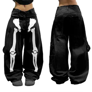 Hip Hop Skull Printed Cargo Pants, Unisex Pants, Streetwear Jeans ,Vintage Jeans ,Hip Hop Jeans, Wide Leg Pants, Baggy Jeans y2k