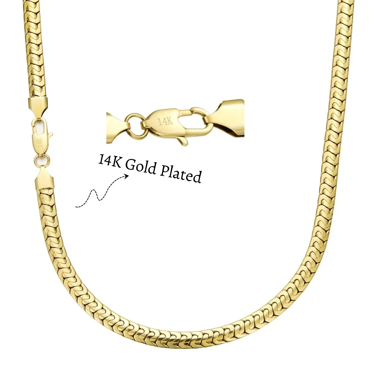 Premium 14K Gold Plated Snake Chain Necklace for Men - Anti-tarnish Rustproof Hypoallergenic, Flat Chain Design, Classic Minimal Style, Perfect Gift for Middle-aged Gentlemen