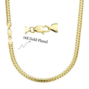 Premium 14K Gold Plated Snake Chain Necklace for Men - Anti-tarnish Rustproof Hypoallergenic, Flat Chain Design, Classic Minimal Style, Perfect Gift for Middle-aged Gentlemen