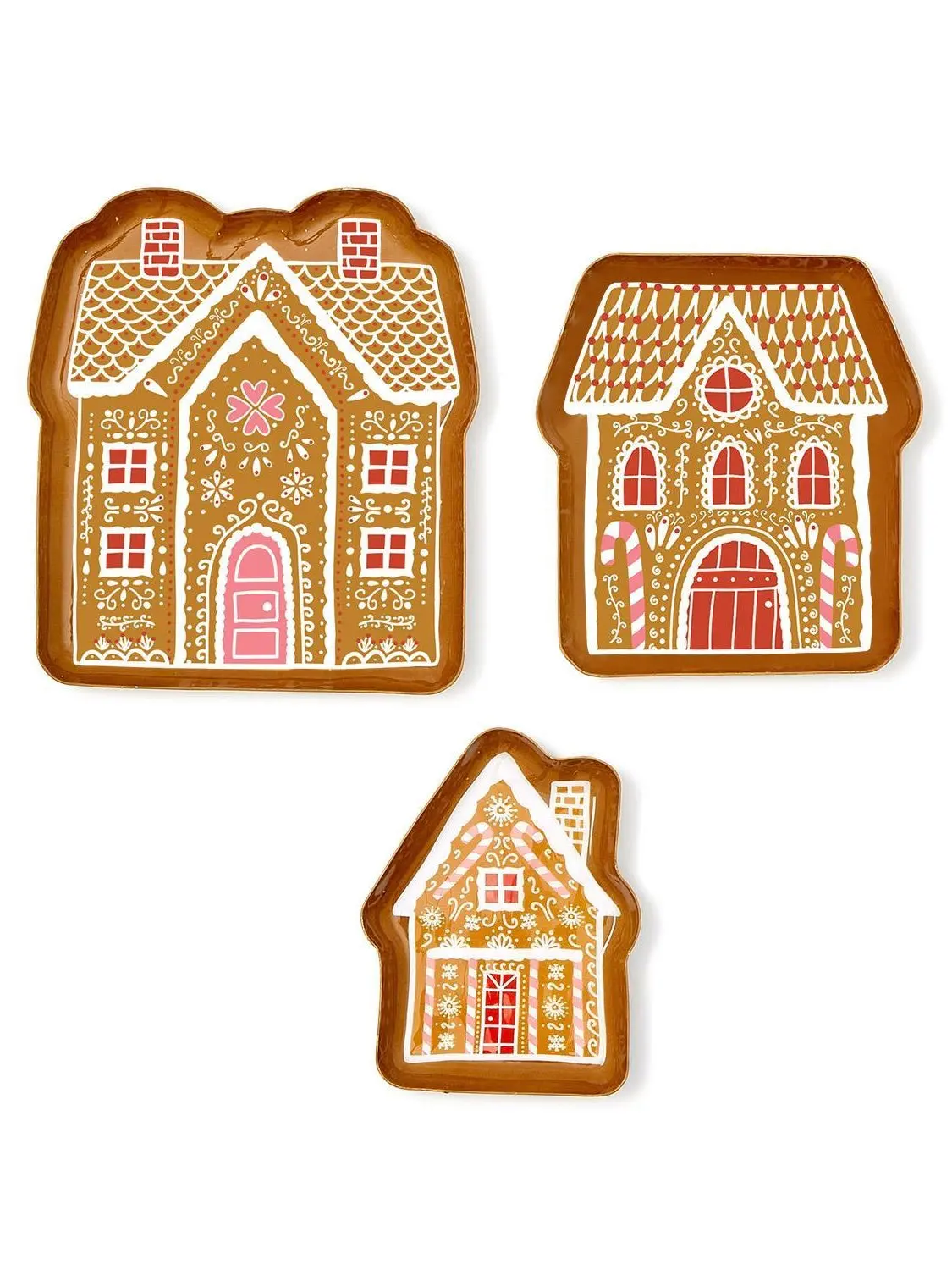Gingerbread Home Iron Plate Set - Small Glossy, Durable Kitchenware for Dining & Culinary Adventures, Sizes: 7.25"x6.25", 6"x5.5", 5"x3.75", Not Microwave-Safe