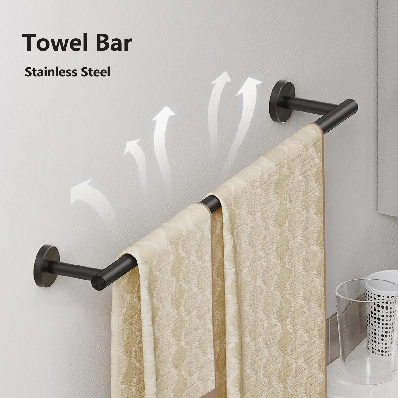 Forious SUS304 Stainless Steel Towel Bar (9-30 in) - Wall-Mounted Bathroom Fixture, Bathroom Hooks for Towels, Corrosion Res., Durable Hanging Accessory, Easy-Install Wall Hook Bars with Hardware for Home Decor