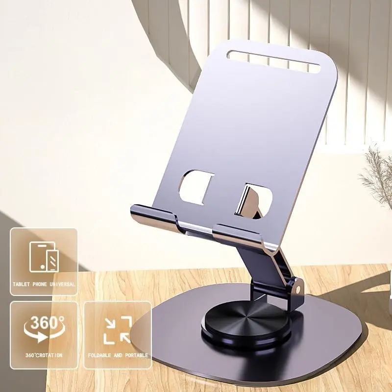 360° Rotating Durable Metal Phone Stand, Adjustable Foldable Portable Compact Desktop Holder, Universal for All Smartphones & Tablets, Anti-Slip Stable Desk Mount for Office, Home, Live Streaming, Video Watching & Gaming, Aluminum Alloy Cell Phone Cradle