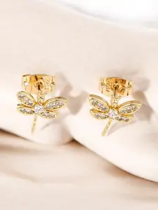 Dragonfly with CZ 18k Gold Electroplated Earrings