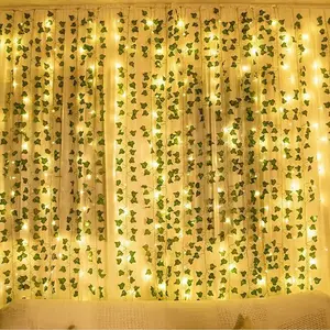 84Ft 12 Pack Artificial Ivy Leaf Plants Vine with 80 LED String Light, Hanging for Office Home Kitchen Wall Décor Wedding, Green Vines Garland