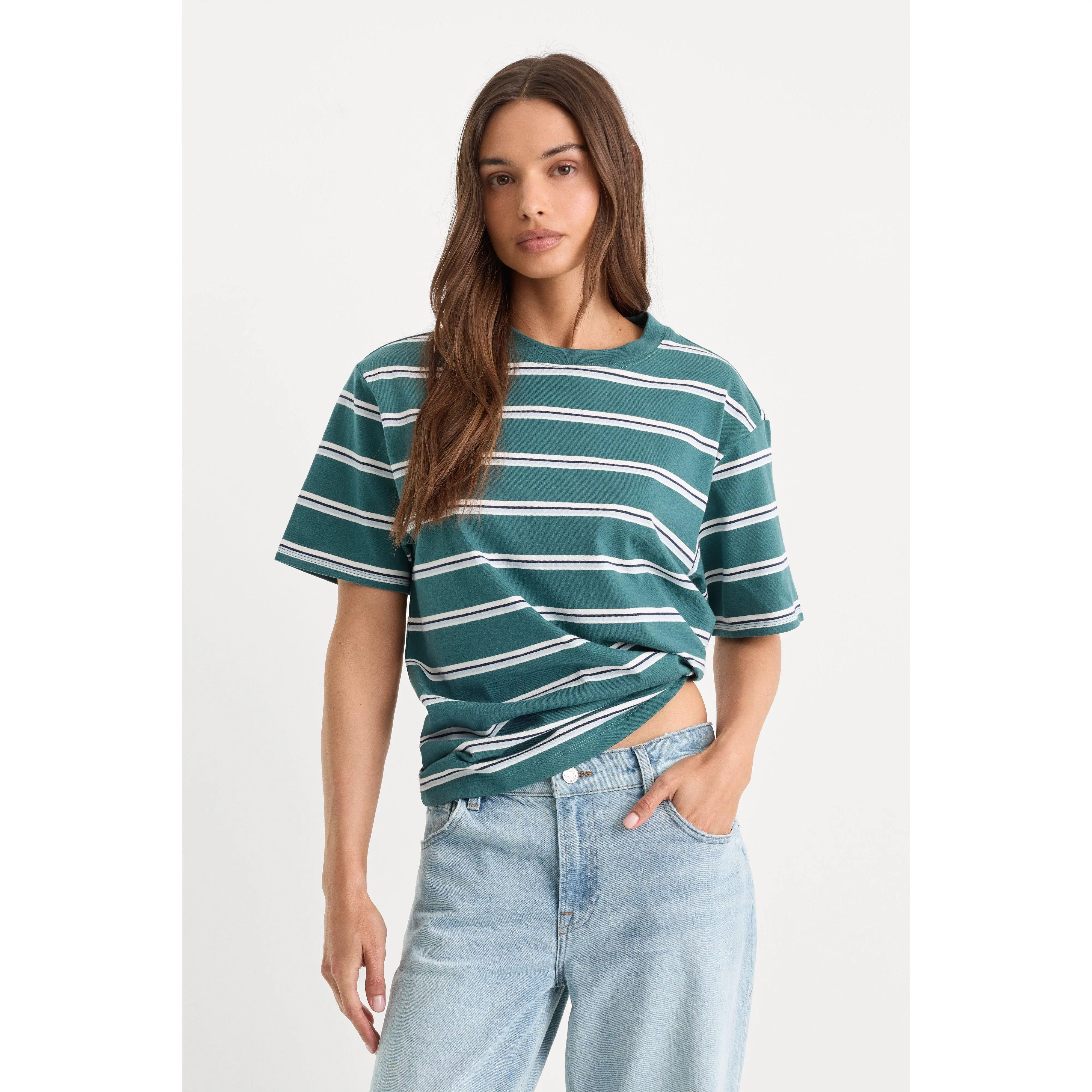 THE OVERSIZED TEE | HARBOR STRIPE DEEP TEAL