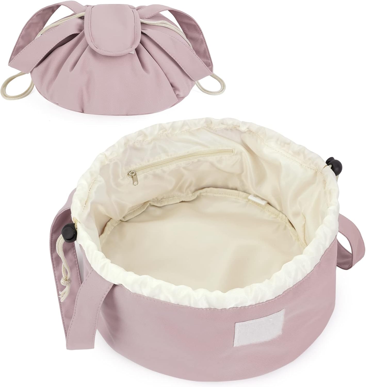 Eco-Friendly Lay Flat Open Drawstring Makeup Bag for Women - Large Cosmetic Organizer with Handle, Portable Home Storage for Skincare & Brushes