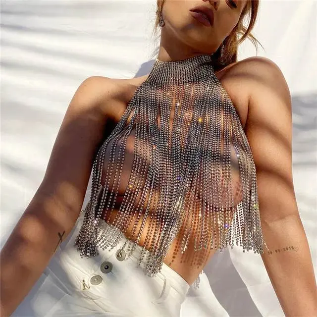 Rhinestone Fringe Chain Shirt (Ready to Ship)