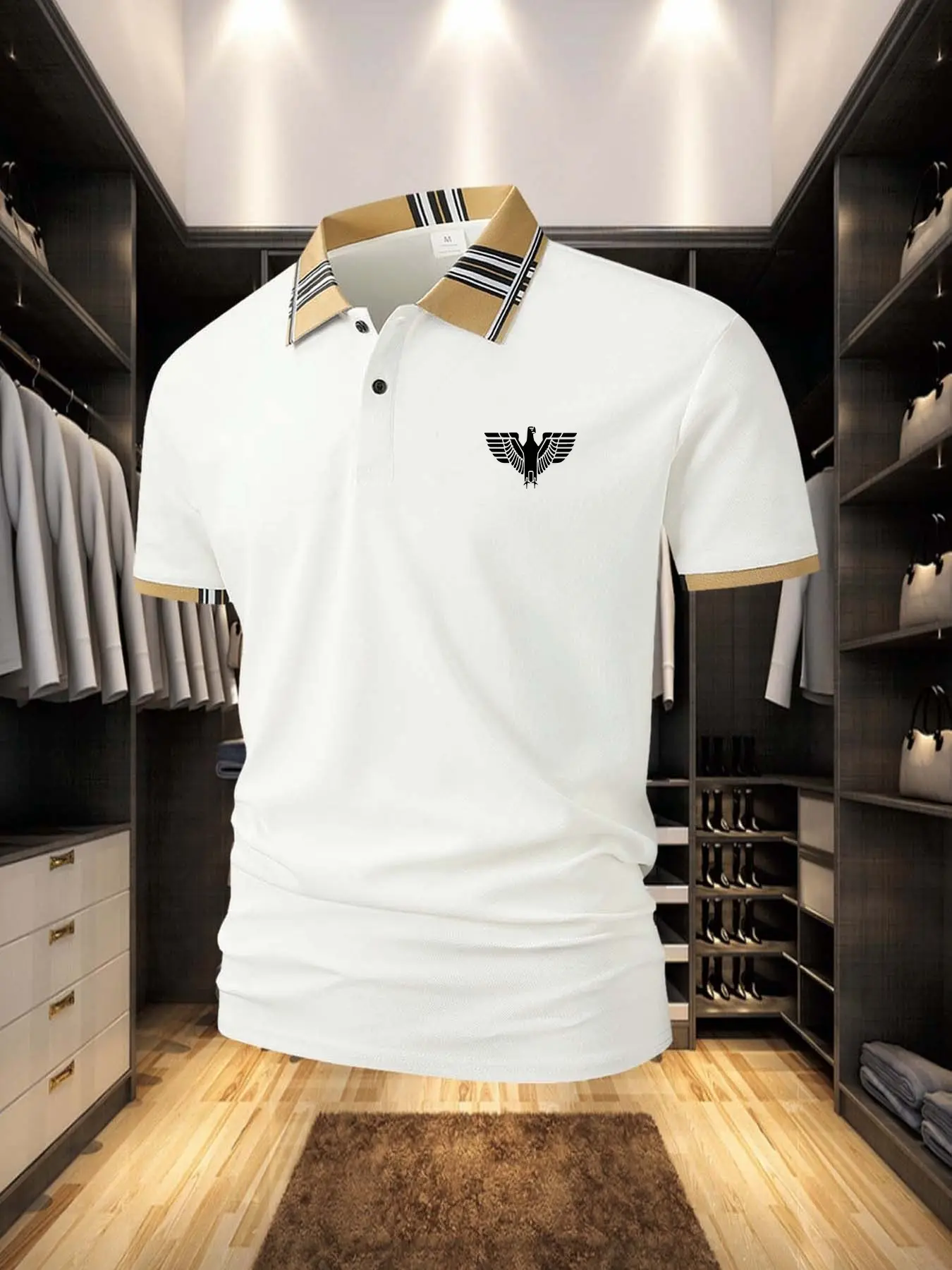 Men's Geometric Pattern Casual Design Collared Polo Shirt, Slim Fit Short Sleeve Cotton Tee, Breathable Business Casual Top for Summer 2026