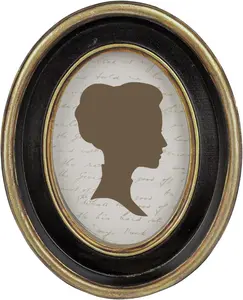 2.5x3.5 Inch Small Wallet Size Vintage Picture Frame, Elegant Antique Mini Photo Frames with Glass Front, Photo Display, Tabletop Wall Hanging, Gift Ideas, Black Oval with Gold Trim