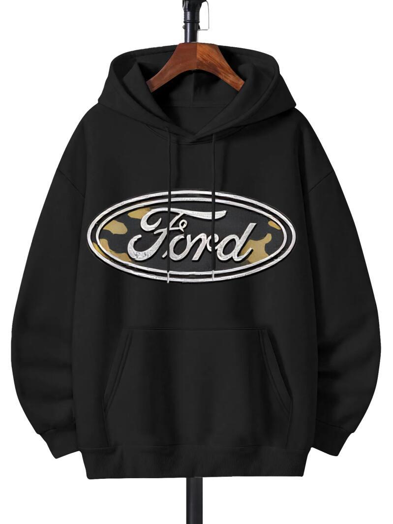 Ford Camo Hoodie for Men | Black Graphic Sweatshirt | Trendy Streetwear Pullover | Perfect Gift for Him or Car Lovers