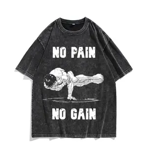 European and American washed old retro animation, Fanma edged teeth Baki Hanma American high street Yujiro 5short-sleeved T-shirt