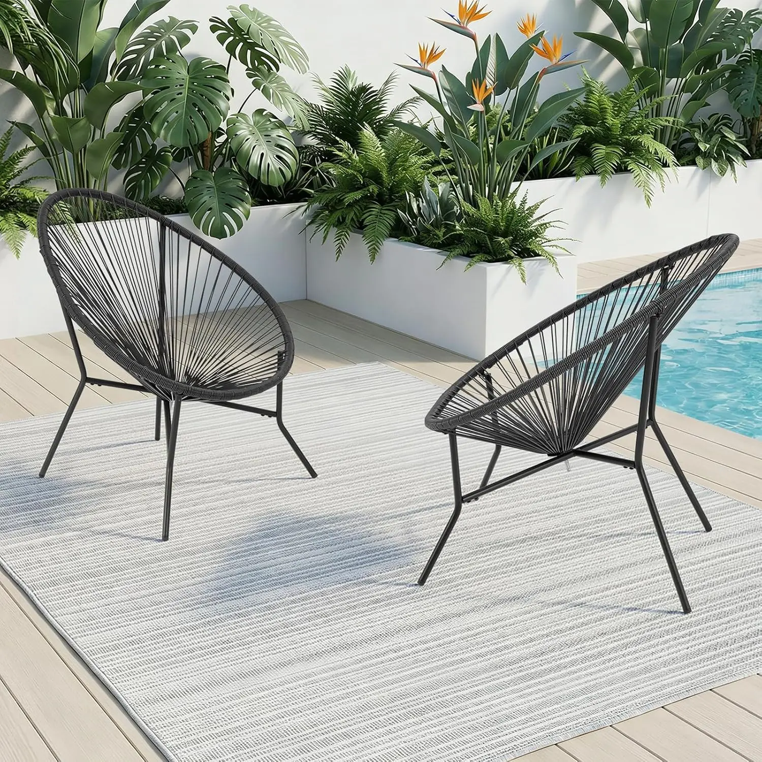 ONBRILL 4-Piece Outdoor Acapulco Chairs Set, Modern Patio Furniture Set, PE Pattan Bistro Set with Steel Frame for Balcony, Lawn, Porch and Garden, Black