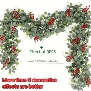 3 Realistic Christmas Tree Berry Vine Rings, Lifelike Leaves & Berries, Durable Plastic Material, Outdoor Floral Decorations, Party Decoration Supplies