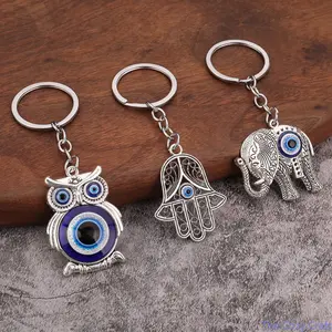 Vintage Evil Eye Owl Keychain Charm, Eco‑Friendly Alloy Blue Eye Bag Pendant, Bohemian Decorative Accessory for Purse Backpack Car Keys Daily Casual Use & Spiritual Jewelry