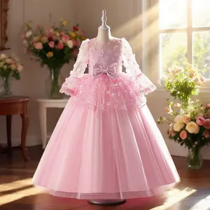 328  Vintage Flower Kids Girls Long Gown Princess Dress Wedding Birthday Party Pageant Dresses Piano