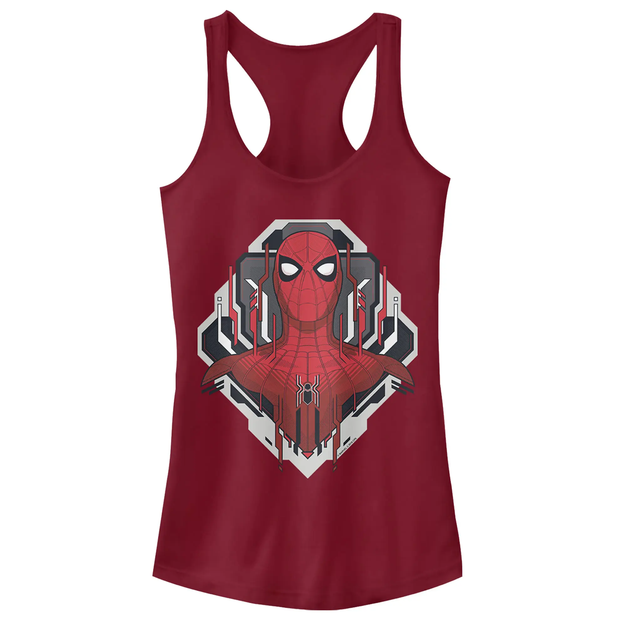 Juniors Womens Marvel Spider-Man: Far From Home Tech Emblem Racerback Tank Top