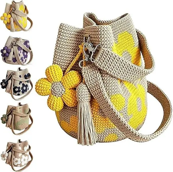 Women's Crocheted Bags I Crocheted Coin Purses|Handmade Crocheted Floral Totes - Hand-WovenBohemian-Style Floral & Tasseled Beach Bags, Perfect forSummer Vacations