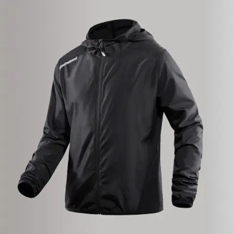 Black Men's Hooded Sun Protection Jacket | Night Running Reflective Safety | Ultra-thin Fabric & Breathable Vents