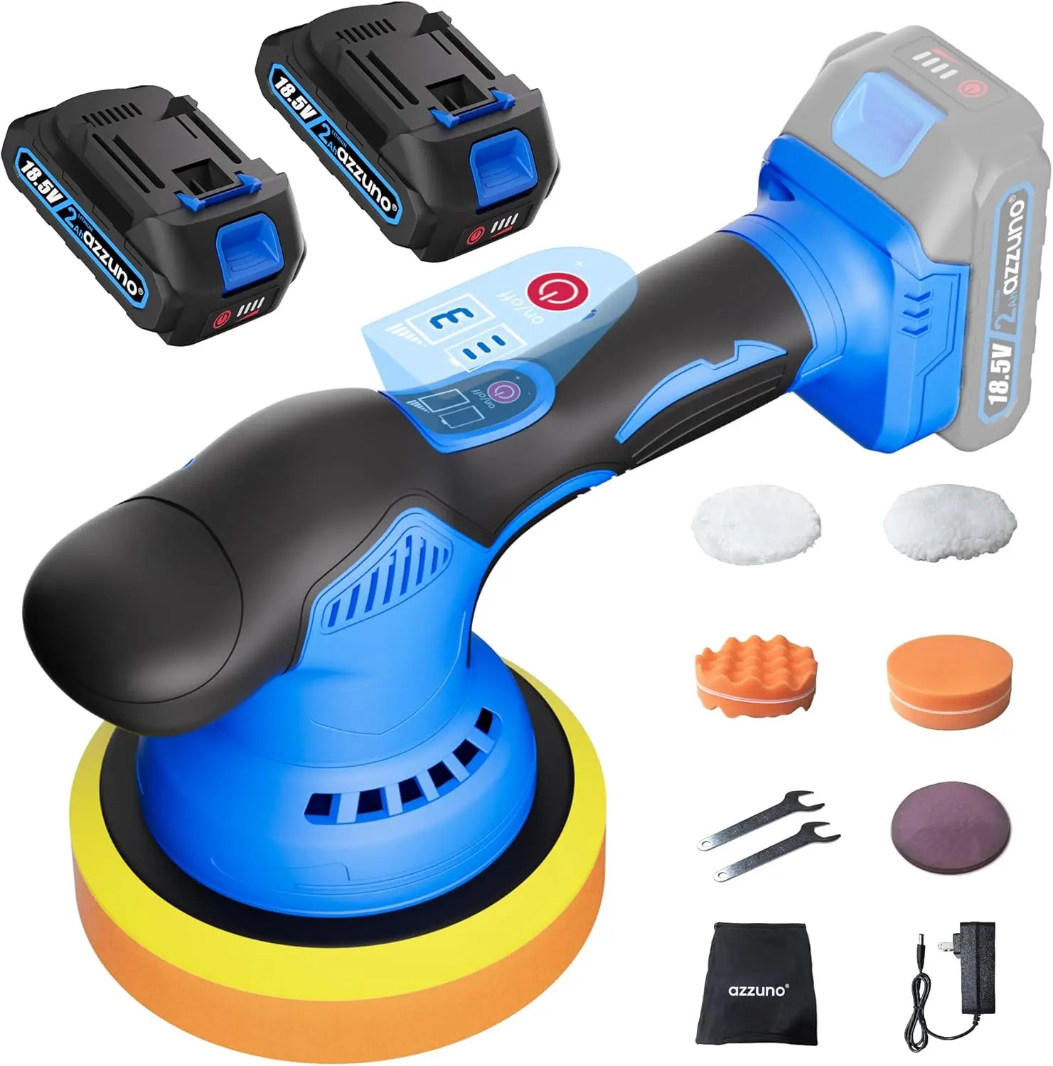 Car Polisher, 2x2Ah 21V Batteries 6'' Car Waxer Kit, 8 Variable Speed 5500RPM Orbital Polisher, 5 Kinds Pads Polisher for Car Detailing, Boat Sanding, Scratch Removing