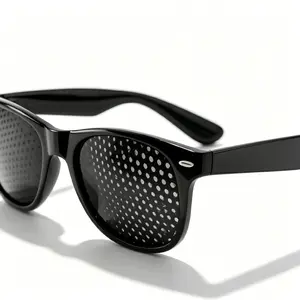 Unisex Trendy Pinhole Sunglasses - Black-Rimmed, Dark, Prescription-Compatible, Refracting Men's Sunglasses for Outdoor Driving, Camping, Black-Rimmed Men's Sunglasses