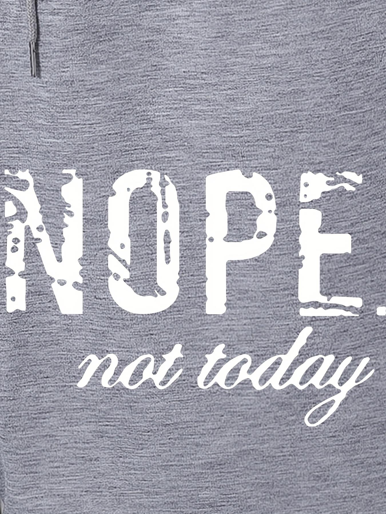 Men'S Plus Size Casual Shorts, "NOPE not today" Print, Polyester 100%, Medium Stretch Knit Fabric, Drawstring, Regular Fit, 200g/m², Oversized Elastic Sports Pants for Big & Tall Guys - Spring/Summer