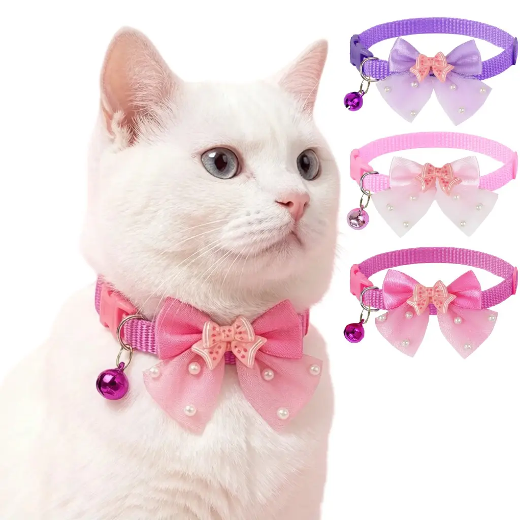 3pcs Set Cute Shiny Bow Bell Pet Collar for Cats, Kitty and Dogs, Stylish Accessory for Daily Wear, Perfect Gift for Animal Lovers