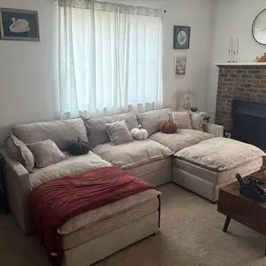 【2/3 Packages Shipping】Ovios 108" U-Shaped Modern Sofa Modular Sectional Cloud Couch with 2 Ottoman, Comfy Chenille Deep Seat Sofa Bed with 5 Pillows for Living Room, Bedroom and Apartment, 5-Seater
