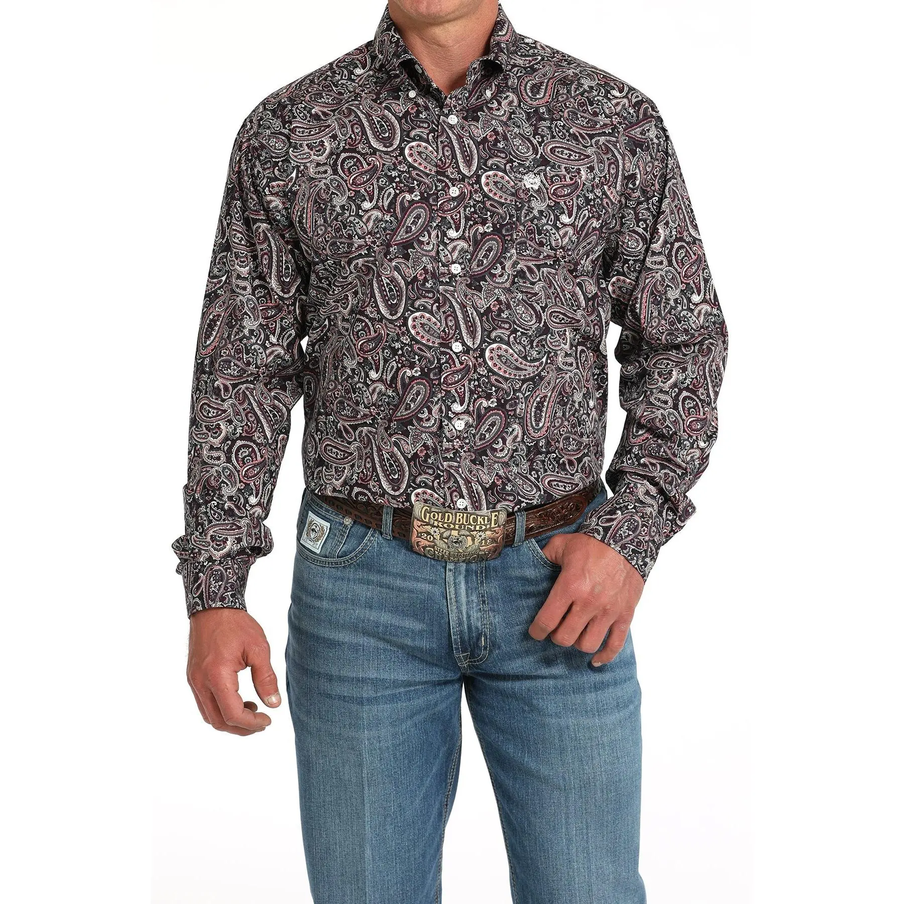 CINCH Mens Modern Casual Regular Fit Long-Sleeve Pink Multi Paisley Shirt MTW1105910 - Menswear Classic Western Cotton Top, Ideal for Ranch or Town Use