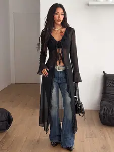 Elegant Lace Long Coat for Women, Casual Fitted Design, Lightweight Sun Protection, Perfect for All Seasons, Ideal Gift Choice