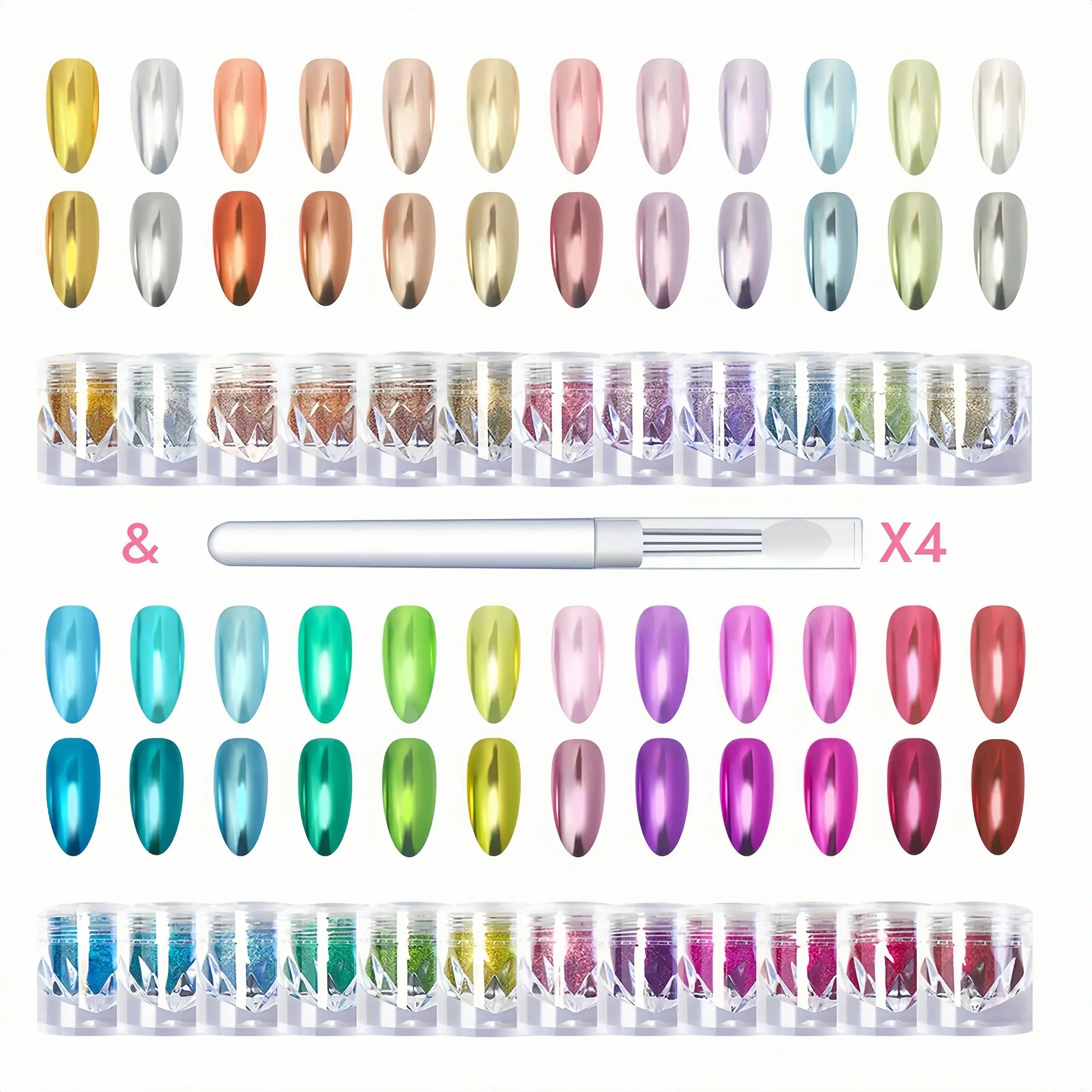 Metal Chrome Powder for Nail Art, Nail Art Supplies, Reflective Nail Glitter Set with Brush, Glitter Nails, Perfect for Women and Girls, Non-Toxic, Easy Application