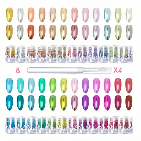 Metal Chrome Powder for Nail Art, Nail Art Supplies, Nail Decoration, Reflective Nail Glitter Set with Brush, Glitter Nails, Perfect for Women and Girls, Non-Toxic, Easy Application