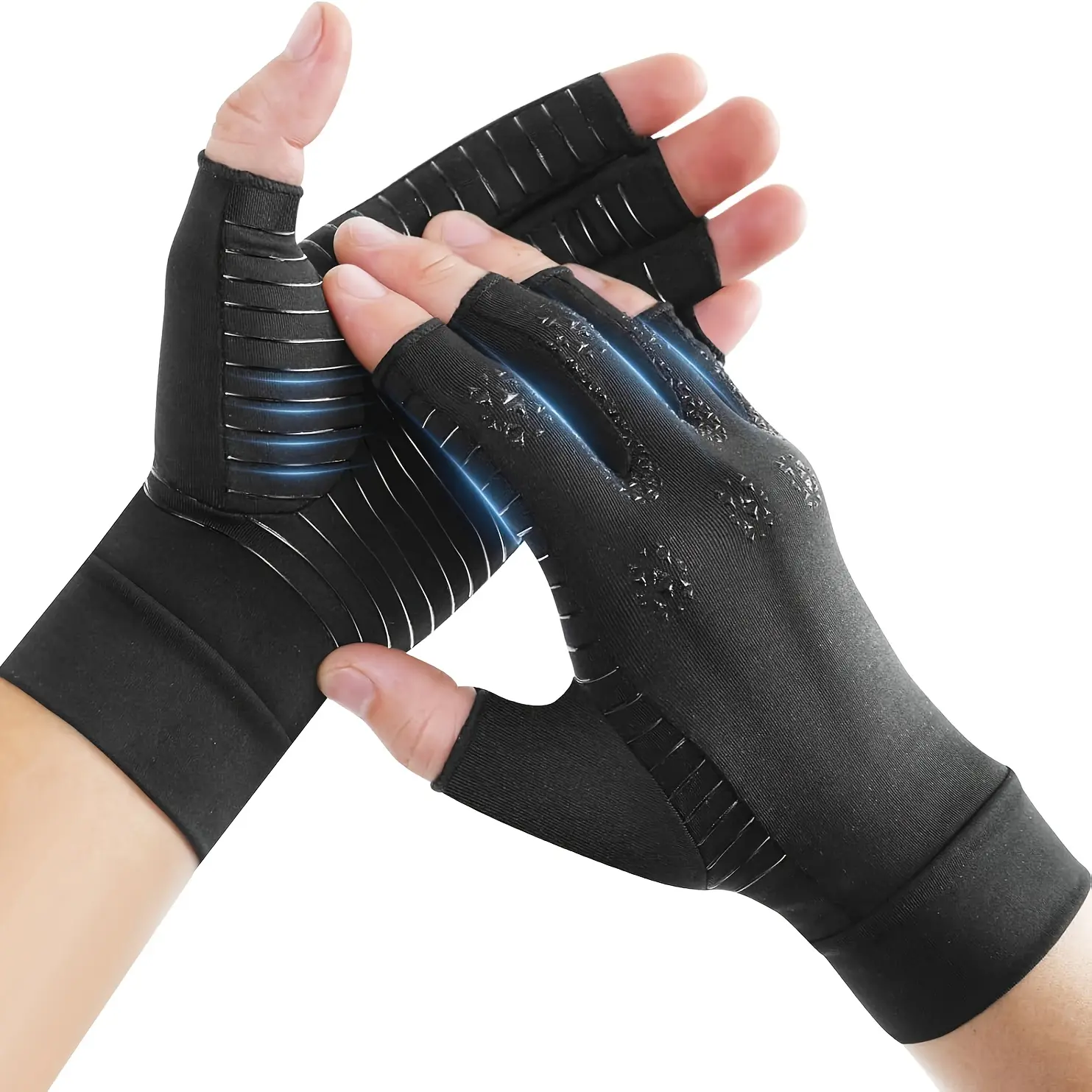 Copper Fiber Compression Gloves with Non-slip Grip, Carpal Tunnel Relief, Grip Band, Elastic Sport Band for Tennis, Gym Use