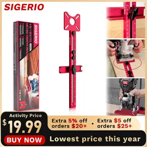 Sigerio 4 in 1 Router Milling Groove Bracket, Aluminum Alloy Router Circle Cutting Jig, Multifunctional Cabinet Hardware Jig and Router Guide, Adjustable Router Jig Tool for Woodworking (Rose Red)